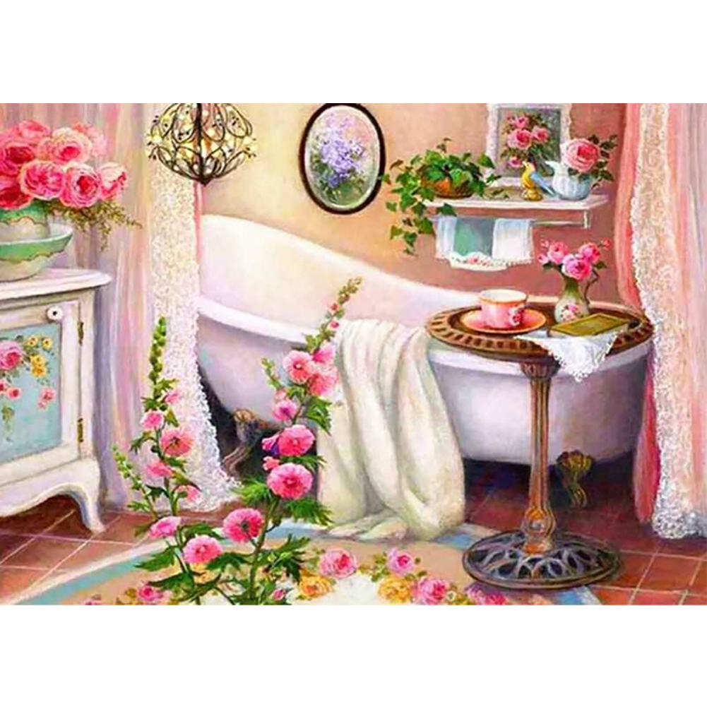 

40*30CM - Round Drill Diamond Painting - Retro Bathtub, 501 Original