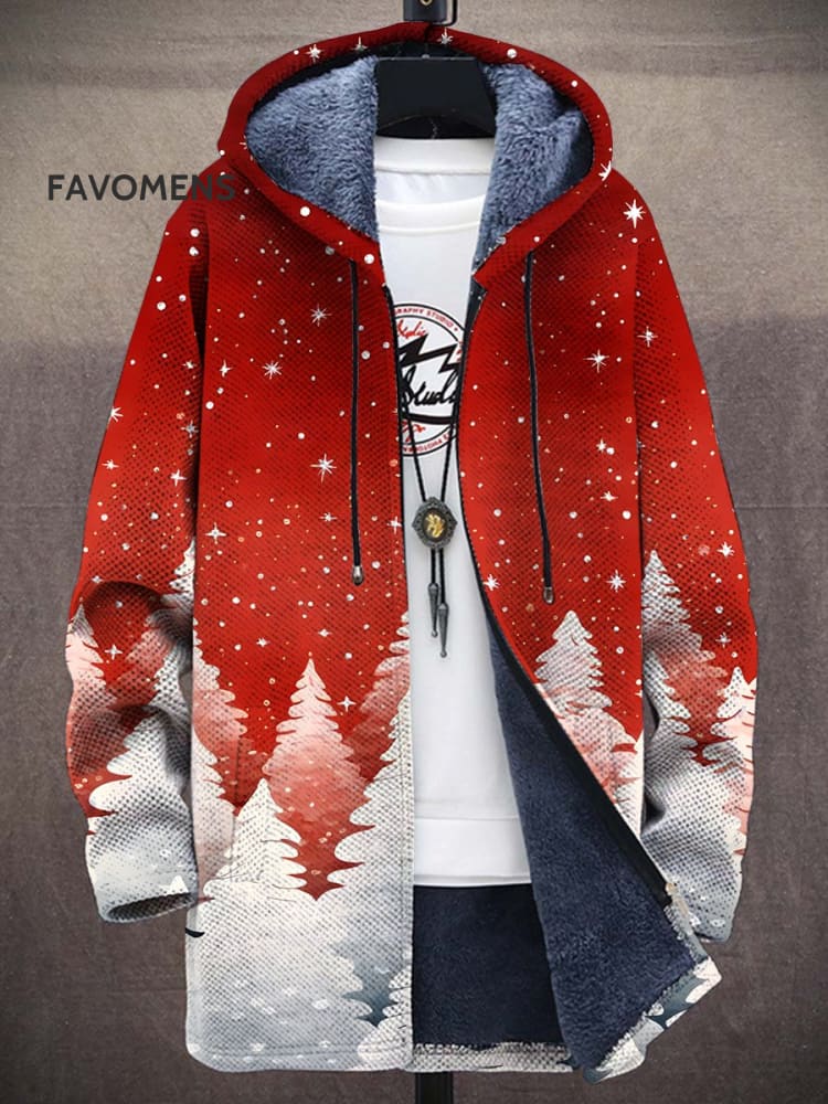 Christmas Tree Red Print Unisex Plush Thick Long-Sleeved Sweater Cardigan Coat Multicolor / S