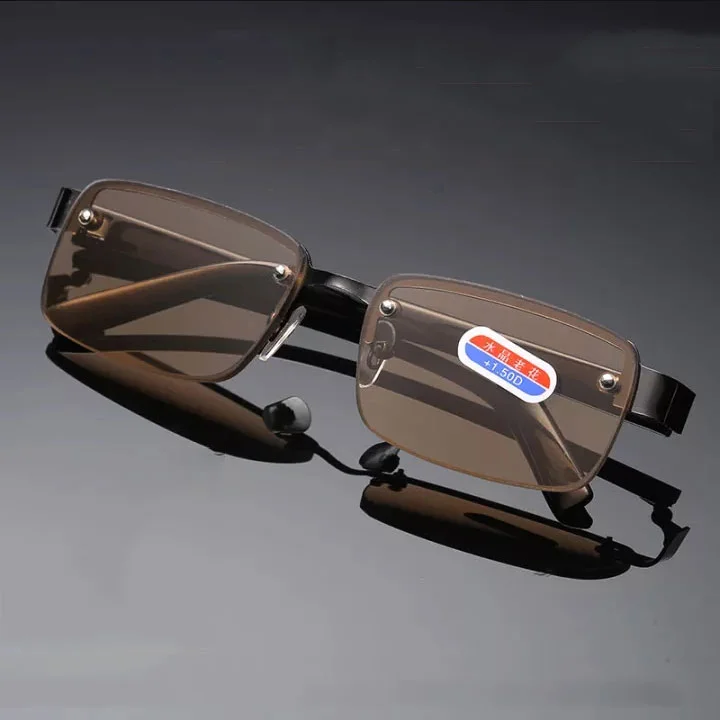 HD Reading Glasses Crystal Glass Presbyopic Glasses 2023 Frameless Brown Glasses 0 To +4.0 Eye Glasses for Men
