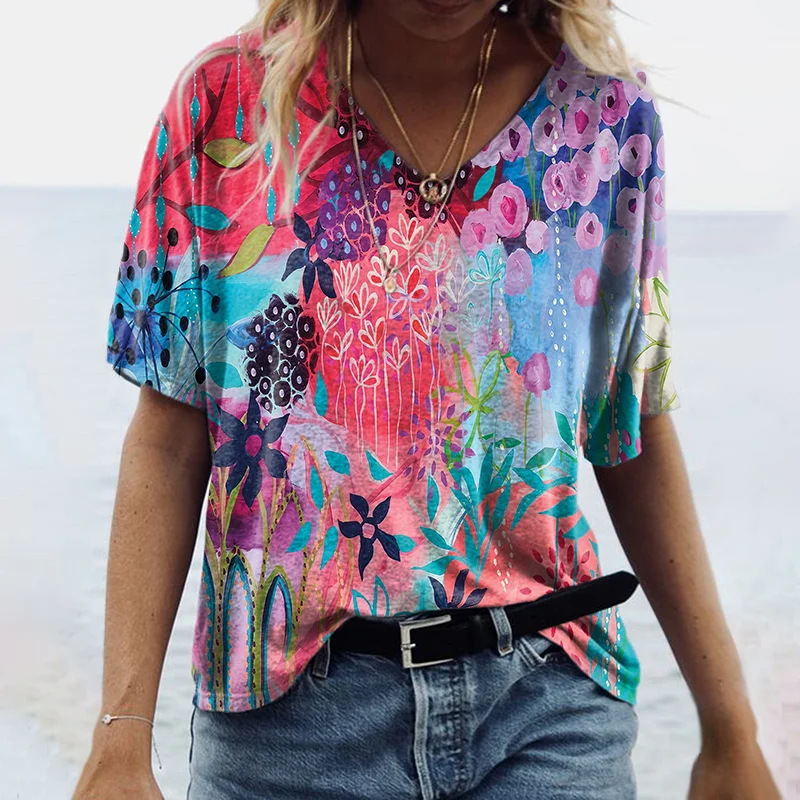 Creative Floral Tie-dye Print Women's T-shirt