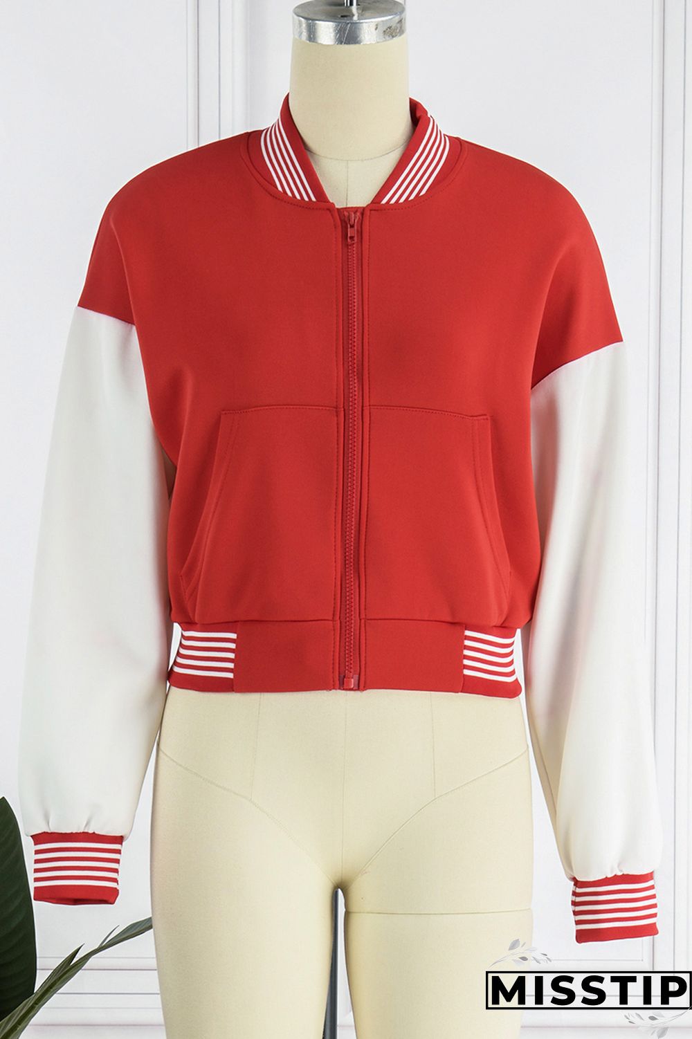 Red Casual Patchwork Cardigan Contrast Outerwear