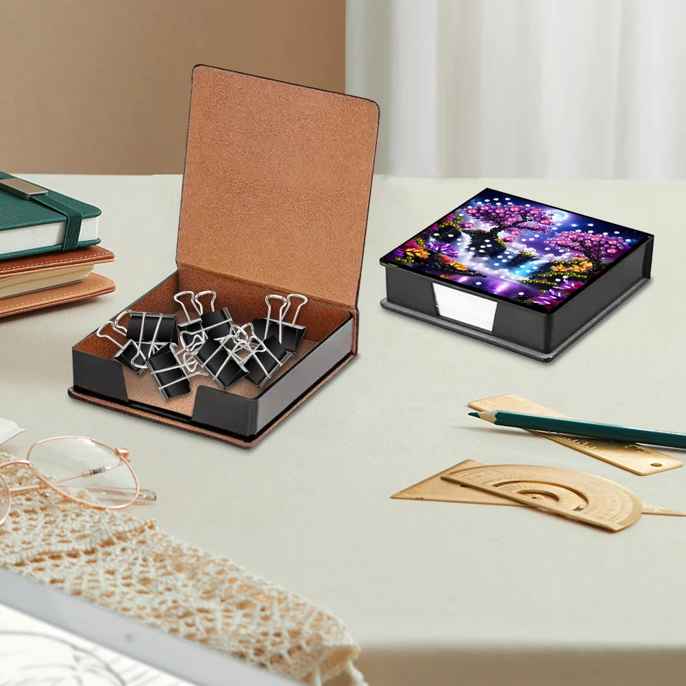 PU Tree Diamond Painting Notecard Box with Papers for DIY Art Craft