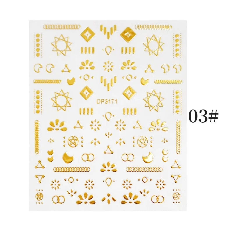 1 Sheet Bronzing Abstract Color Block 3D Nail Sticker Art Letters Design Transfer Sliders Paper DIY Manicuring Wraps