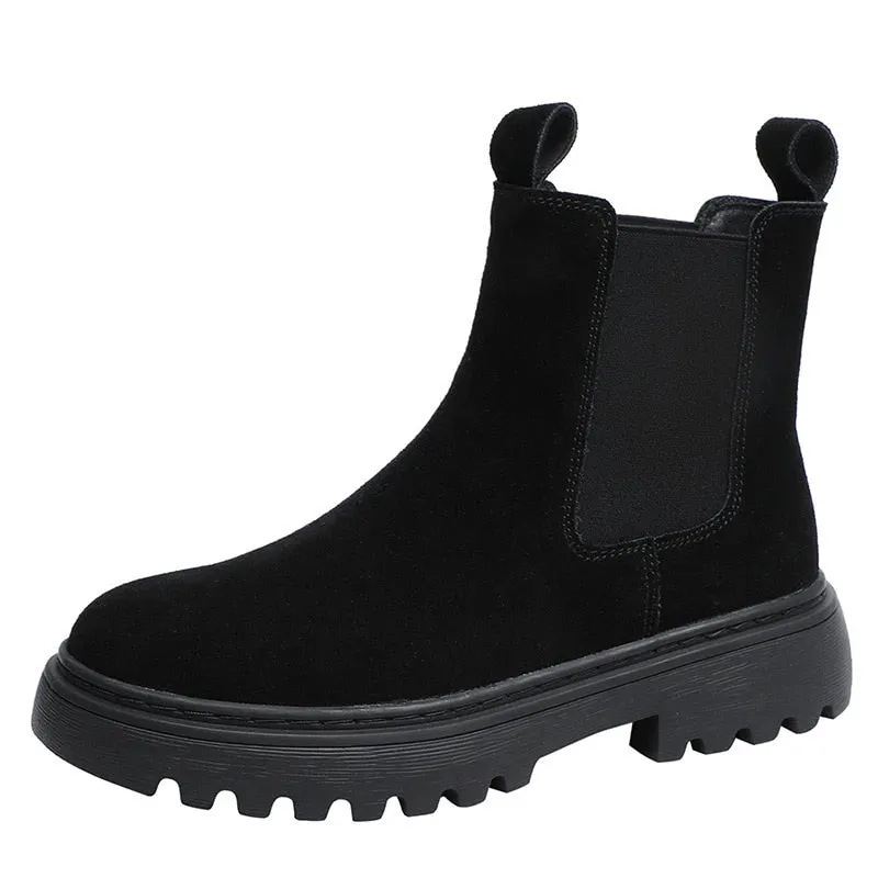 Brand New Chelsea Boots Soft Leather Ankle Booties Women Autumn Slip-On Platform Shoes Fashion Femme Plush Warm Winter