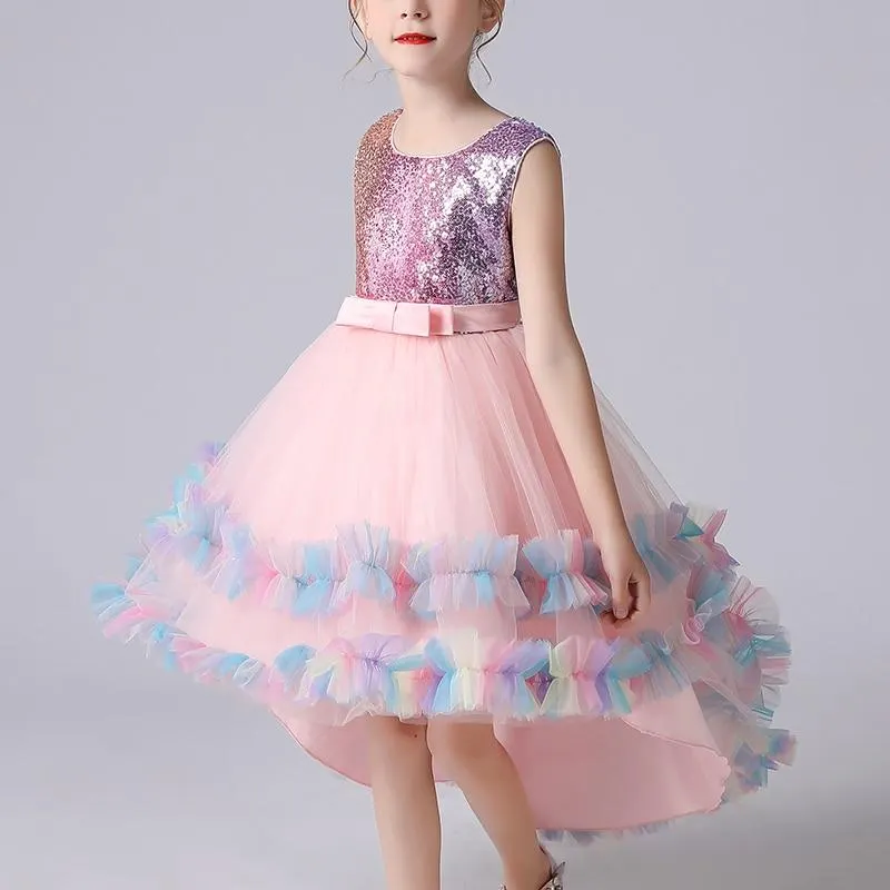 Kids Dress Girls Sequined Cake Skirt Wedding Party Tailing Elegant Princess Sleeveless Children Tutu Dresses