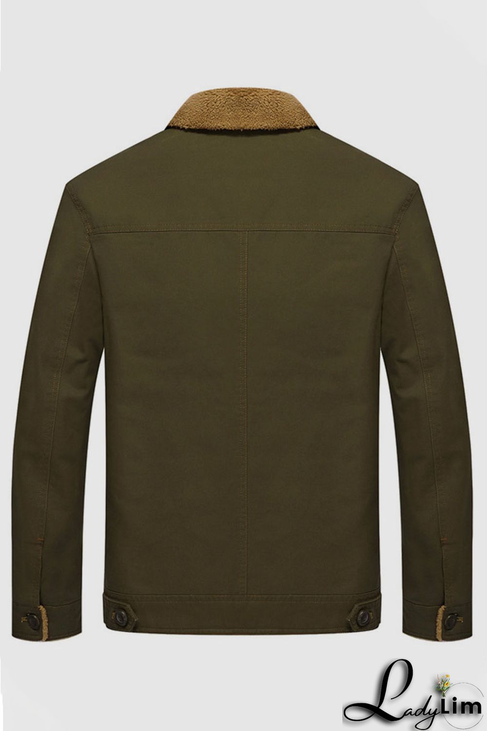 Green Casual Solid Split Joint Buckle Turndown Collar Outerwear