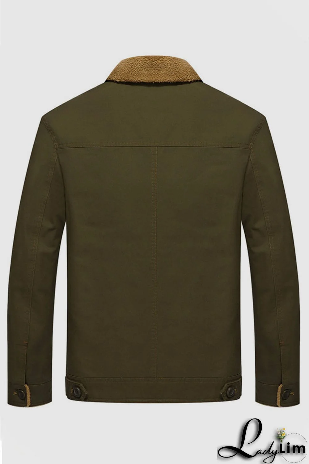 Green Casual Solid Split Joint Buckle Turndown Collar Outerwear