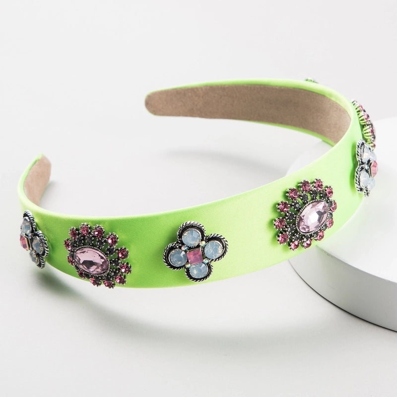 Women’s Casual Elegant Classic Style Color Block Alloy Cloth Inlay Rhinestones Glass Hair Band