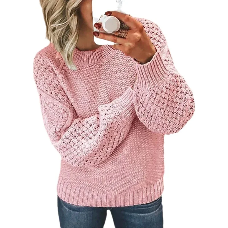 Wongn Wongn Women's Fashion Women's Jumper Long Sleeve Round Neck Stitch Sweater Women's Top