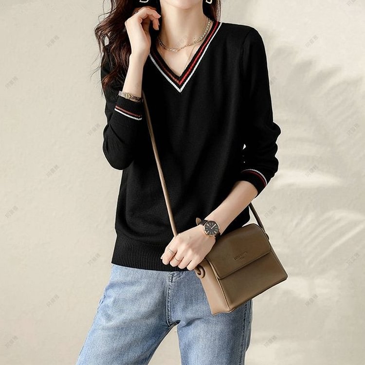 Black Knitted Long Sleeve Sweater QueenFunky