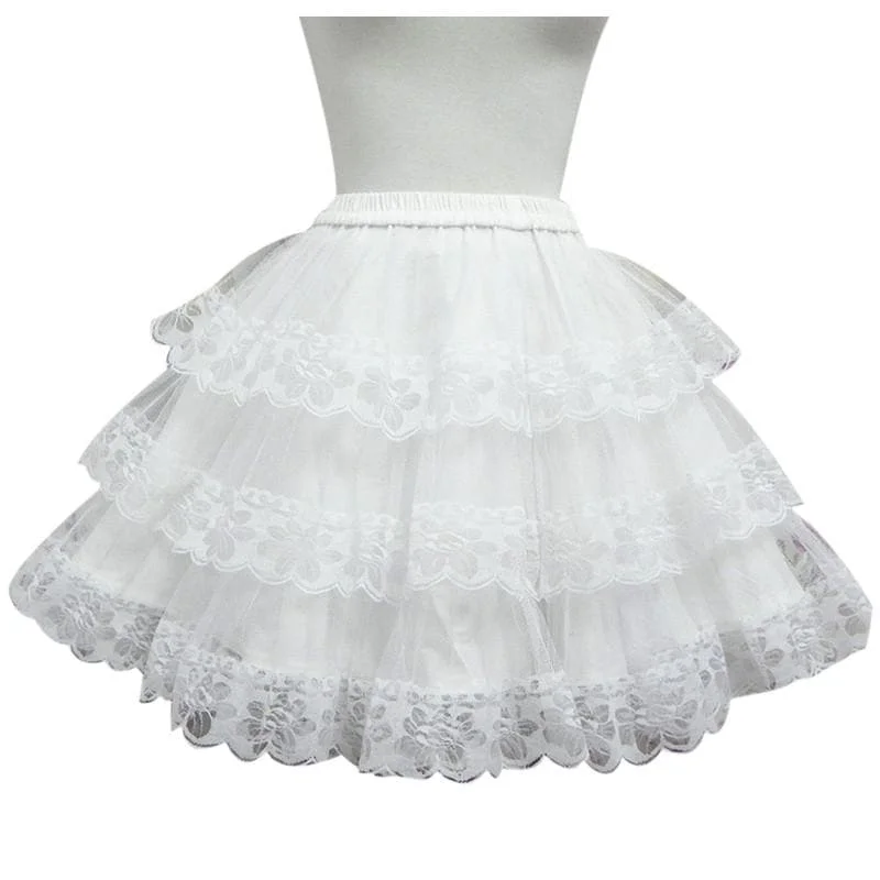 White/Black Lolita Kawaii Cute Lace 3 layers Petticoat Skirt SP130194