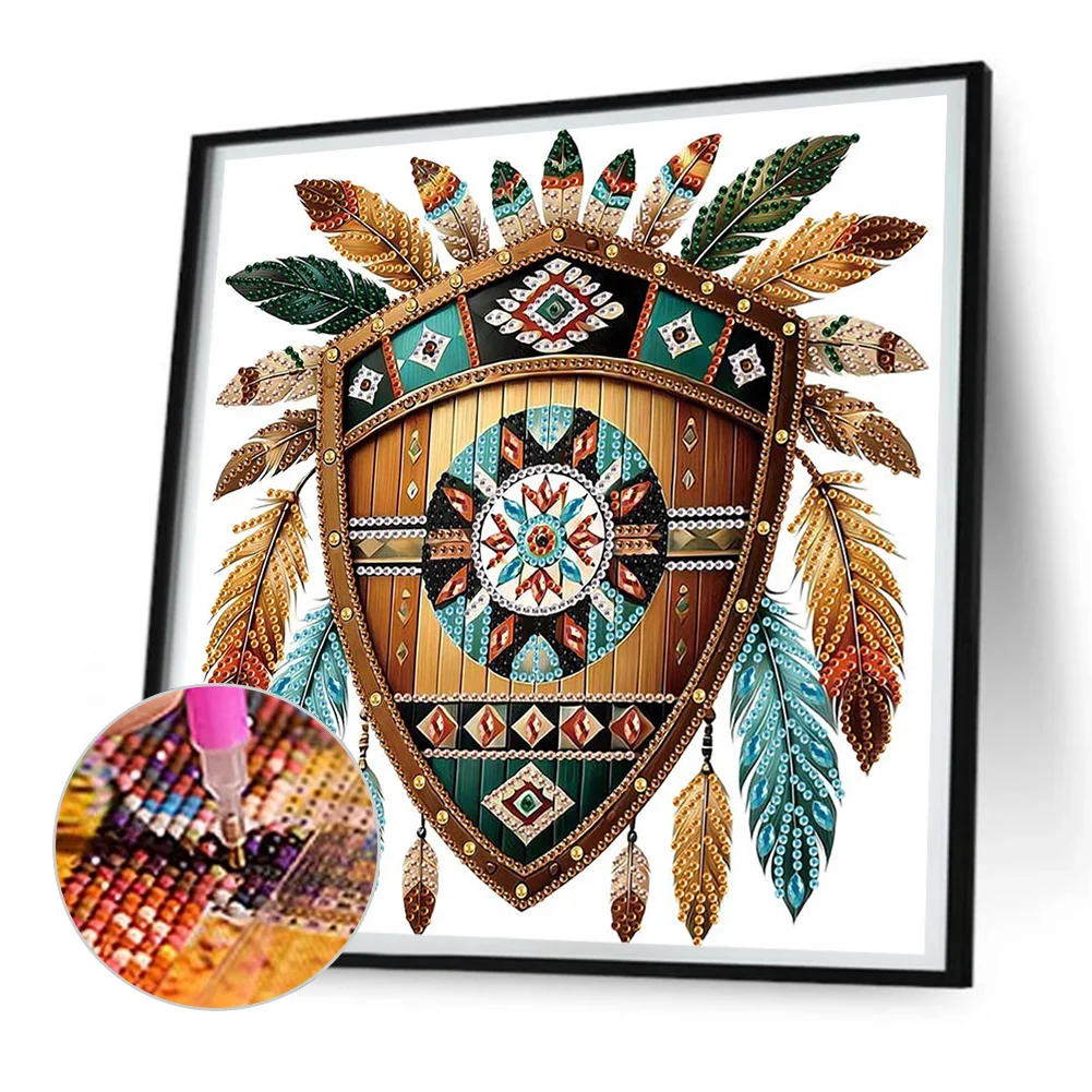 Diamond Painting - Partial Special Shaped Drill - Indian Shield(Canvas|30*30cm)