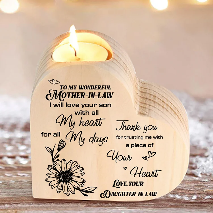 To My Mother-In-Law Wooden Heart-shaped Candle Holder "Thank You For Trusting Me" Flower Candlesticks For Mother