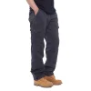 Men's Vintage Outdoor Tactical Cotton Elastic Waist Multi-Pocket Loose Cargo Pants by Inlyline