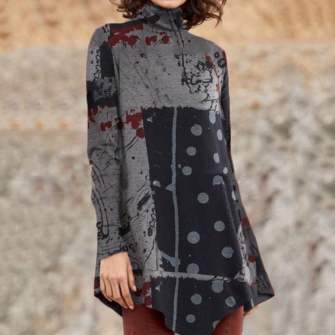 Casual Turtleneck Printed Long Sleeves Tunic