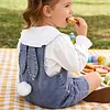Baby Easter Outfit Denim Overall Pants Bunny Ear Romper with Pom Pom Tail Jeans Jumpsuit Cute Rabbit Ear Overalls for Toddler Boy Girl