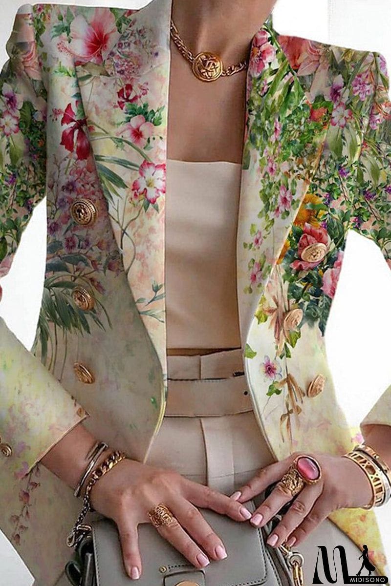 MidiSono - Casual Print Patchwork Cardigan Turn-back Collar Outerwear