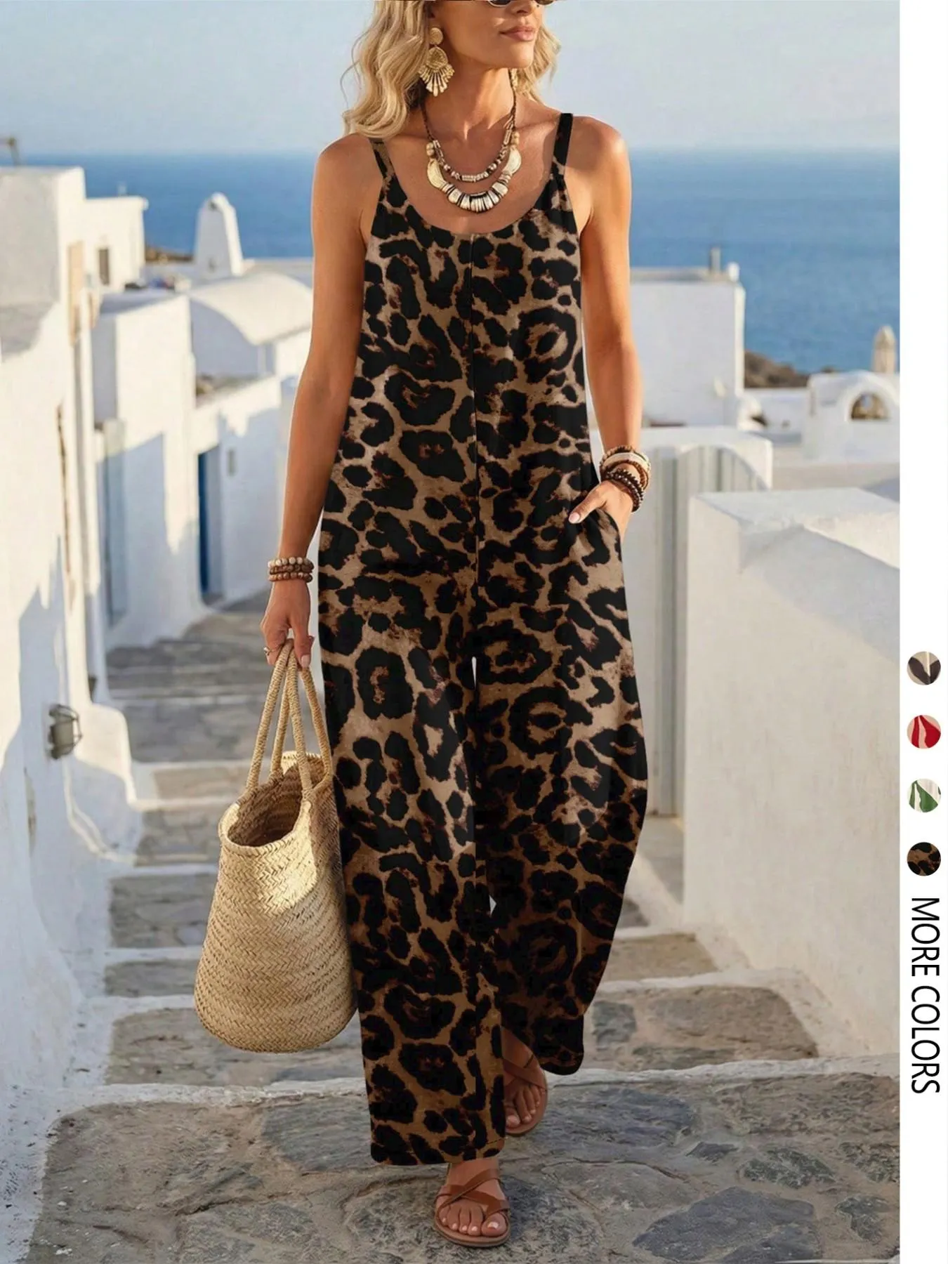 Women's Casual Chic Bohemian Printed Loose One-Piece Jumpsuit, Summer Fashion Sleeveless Jumpsuit, Comfortable and Stylish Boho Overall Women's Casual Chic Bohemian Printed Loose One-Piece Jumpsuit, Summer Fashion Sleeveless Jumpsuit, Comfortable and Stylish Boho Overall