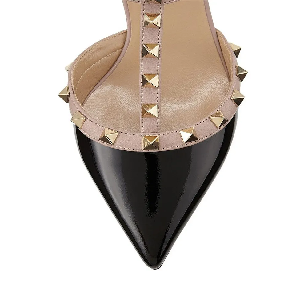 2.56" Women's Low Heels Rivets Sandals Black-vocosishoes