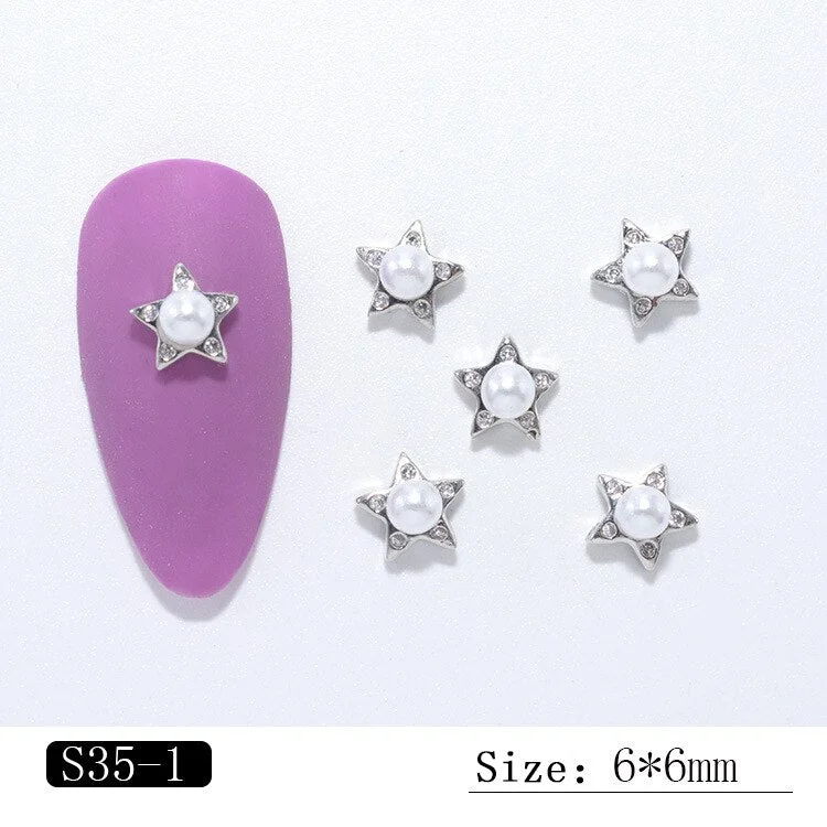 Nail Art Decoration Luxury Bow Pearl Ring Chain Designs 5Pcs/Set Exquisite Alloy Zircon Rhinestones Nail Tips Beauty Salons