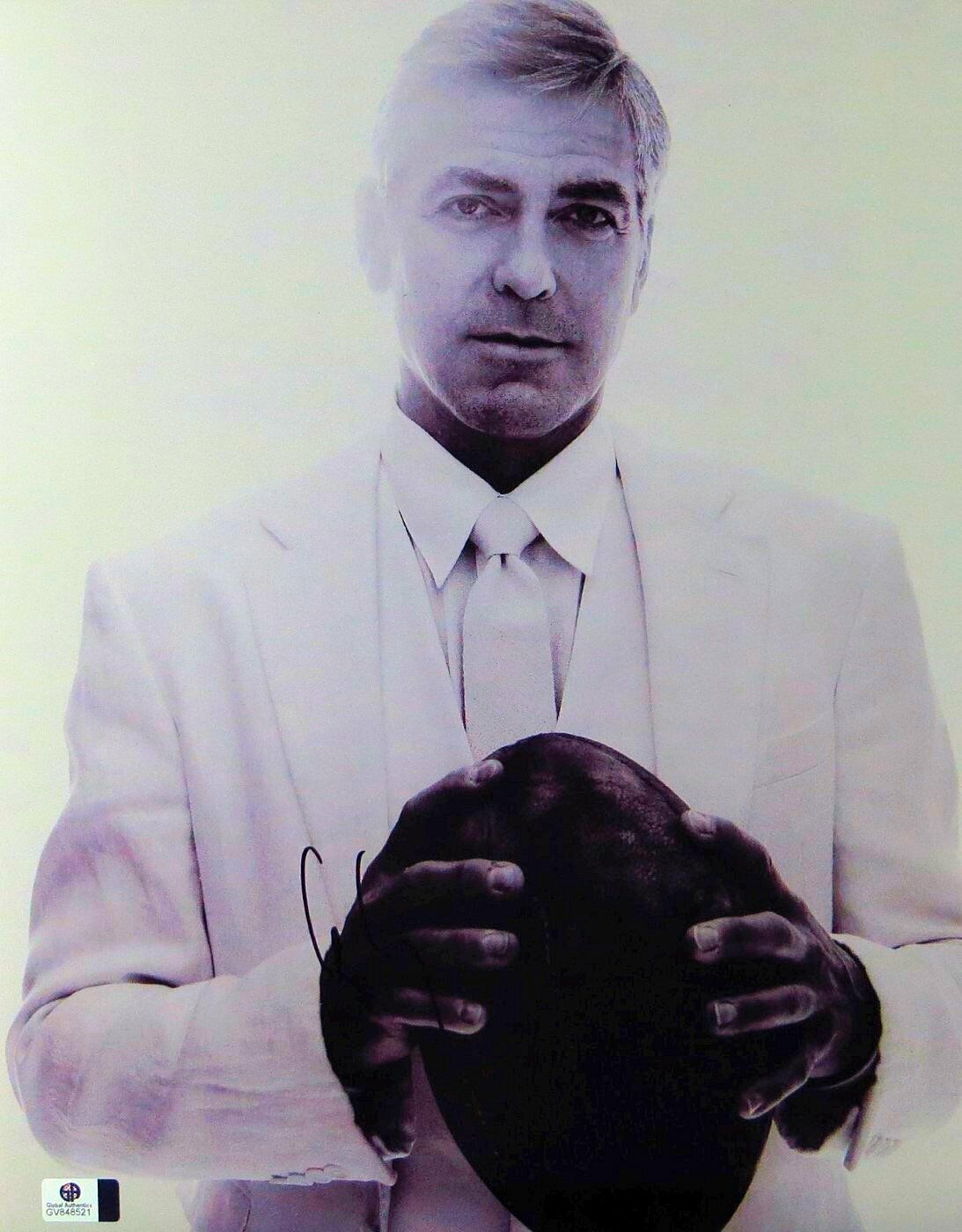 George Clooney Signed Autographed 11X14 Photo Poster painting B/W Sexy Holding Football GV848521