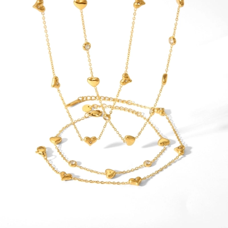 IG Style Heart Shape 304 Stainless Steel Zircon 18K Gold Plated Plating Inlay Bracelets Necklace