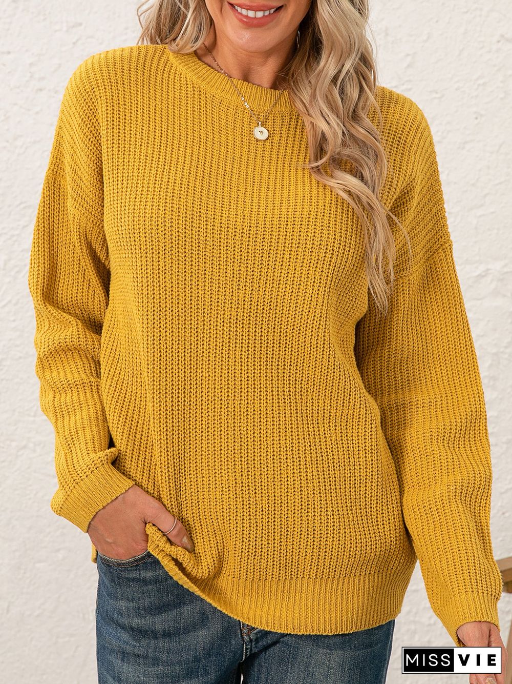 Women Sweet Mid-weight Micro-Elasticity Date Long sleeve Crew Neck Regular Sweater