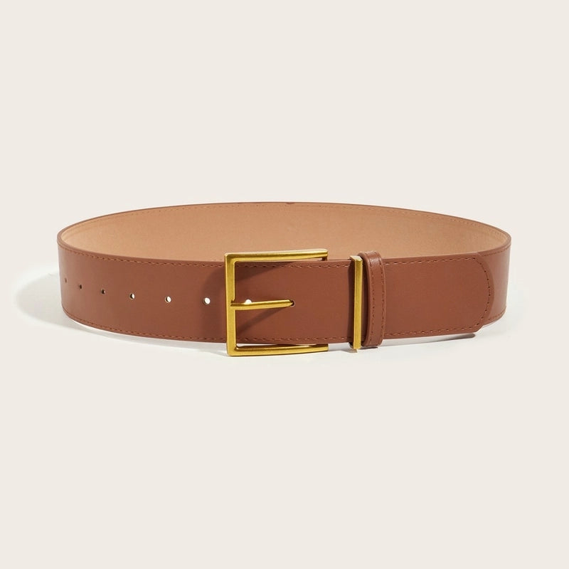 Basic Solid Color Pu Leather Alloy Women’s Leather Belts