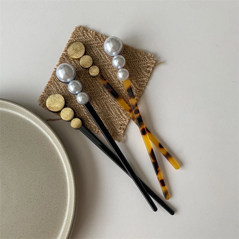 Women’s Casual Minimalist Geometric Acetic Acid Sheets Pearl Hair Sticks