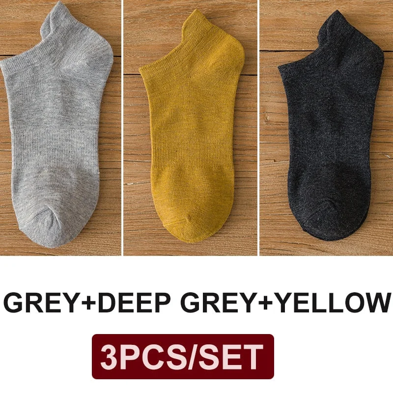 FINETOO 3 Pairs/Set Cotton Men's Socks Harajuku Boat Socks Lift Up Solid Colors Man Sock Sox  Male Invisible Short 38-44 Socks