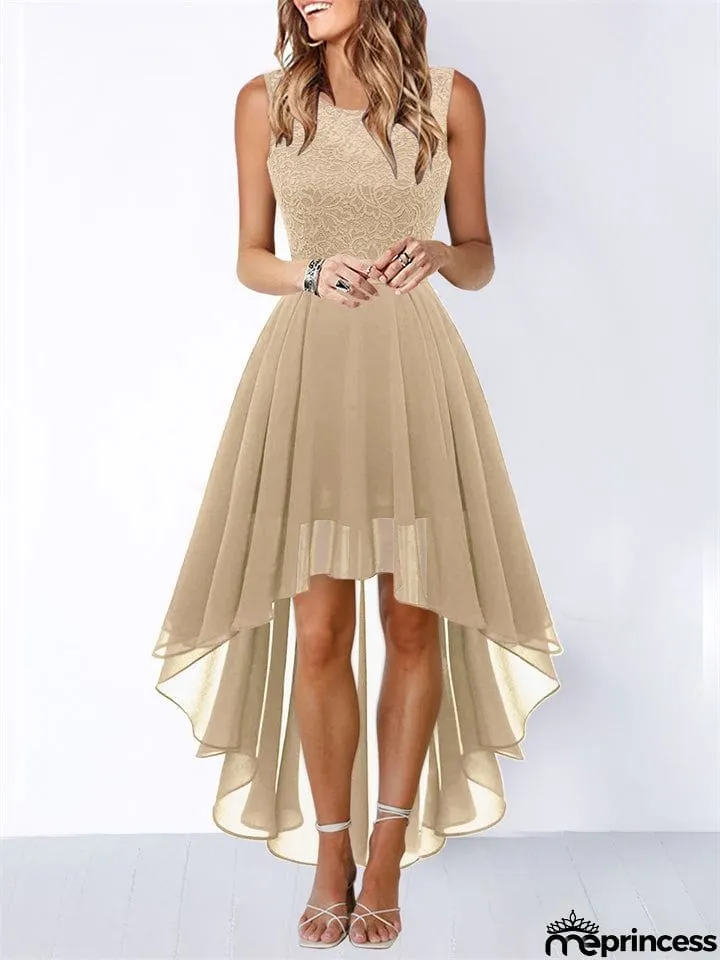 Women's Lace Splicing Round Neck Backless Chiffon Elegant Dress