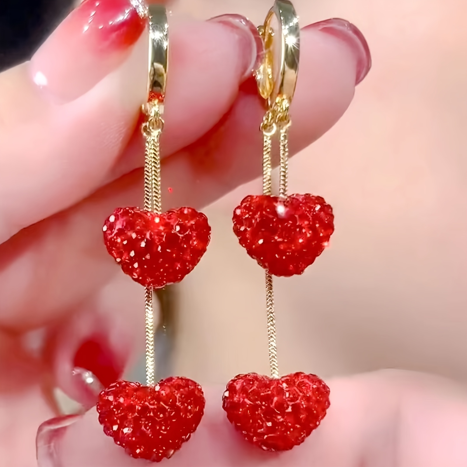 Elegant Copper Dangle Fashion Jewelry 1 Pair Elegant Luxury Heart-Shaped Dangle Earrings, Sparkling Glass Mosaic, Copper Ear Needle, Fashion Jewelry Accessory for Women, Ideal for Daily Wear & Gift-Giving, Valentine'S Day Present