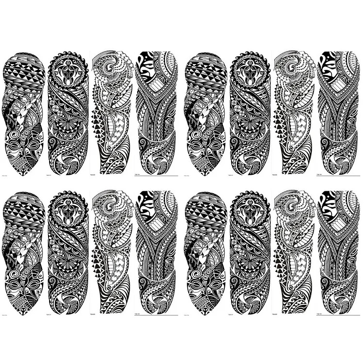 16 Sheets Full Arm Metallic Tribal Design Temporary Tattoo Combo