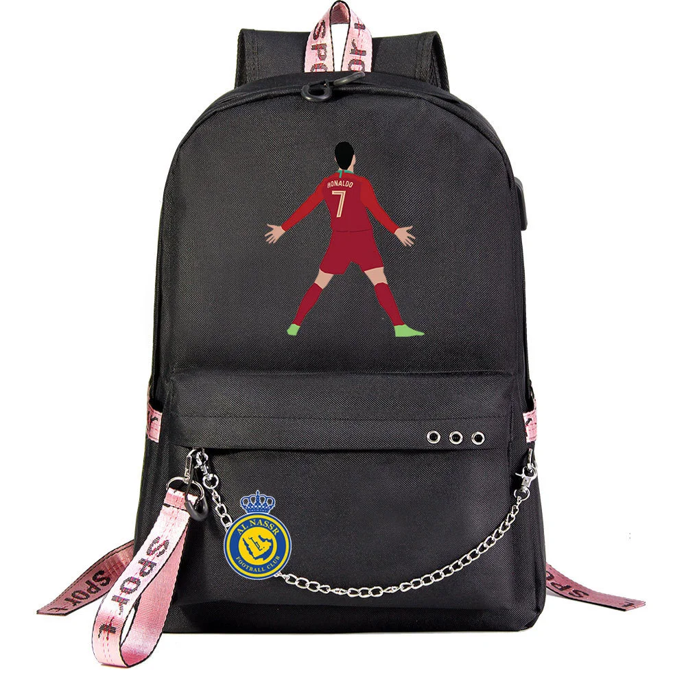 Buzzdaisy Cristiano Ronaldo Theme School Bag with 15-inch Laptop Compartment and USB Charging Cable