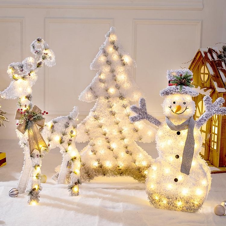 White Snowman Fawn LED Lights Christmas Tree Decoration - Appledas