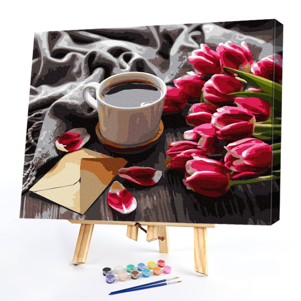

50*40CM - Paint By Numbers - Cafe And Flower, 501 Original