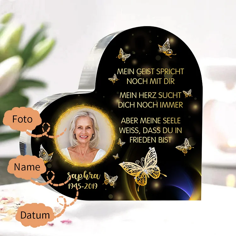 Kettenmachen Personalisiertes Foto & Name & Jahr Acryl-Deko-Meine Seele weiß,dass du in Frieden bist-Trauer Schreibtischdekoration