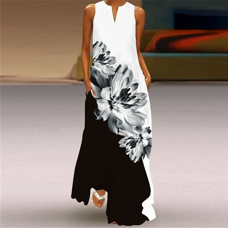 V-neck Vintage Print Dress