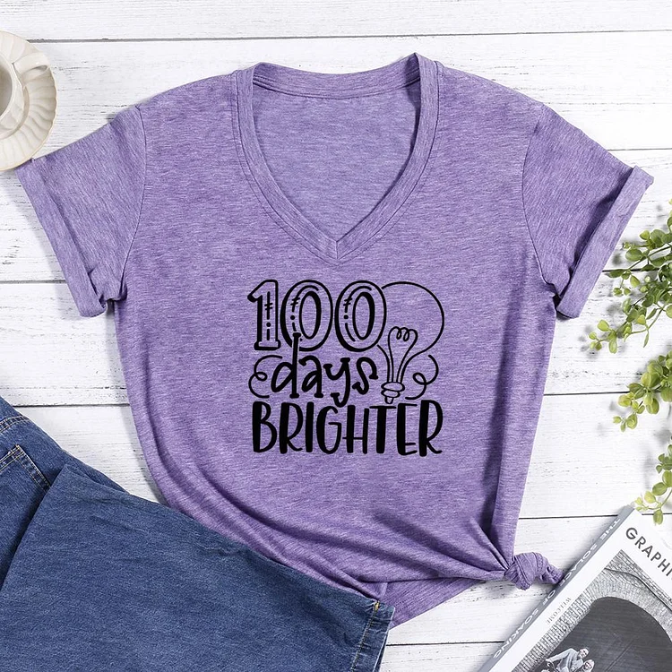 100 Days Brighter V-neck T Shirt-Annaletters