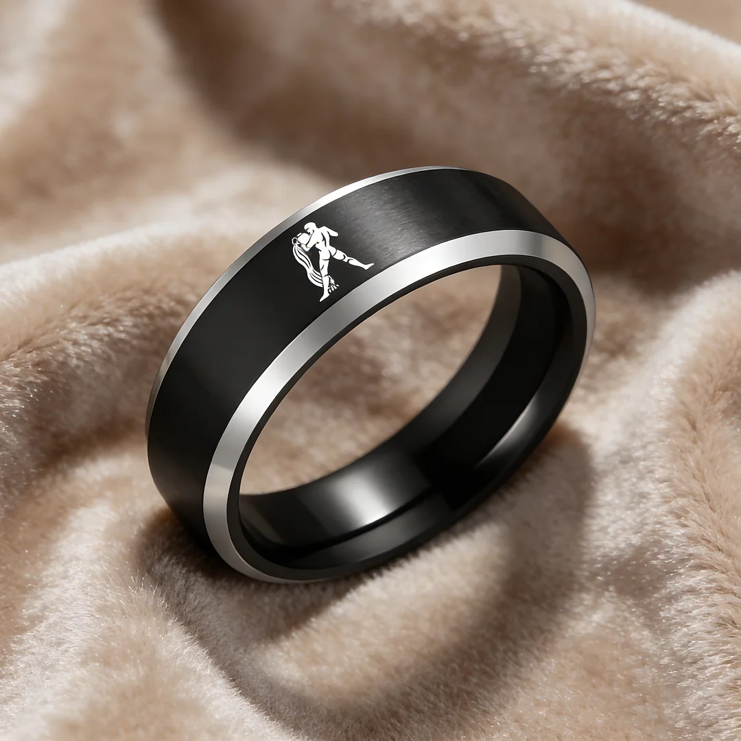 Beveled Edges Black Laser Etched Tungsten Carbide Rings Black Aquarius Couple Wedding Bands 4MM 6MM 8MM Width
