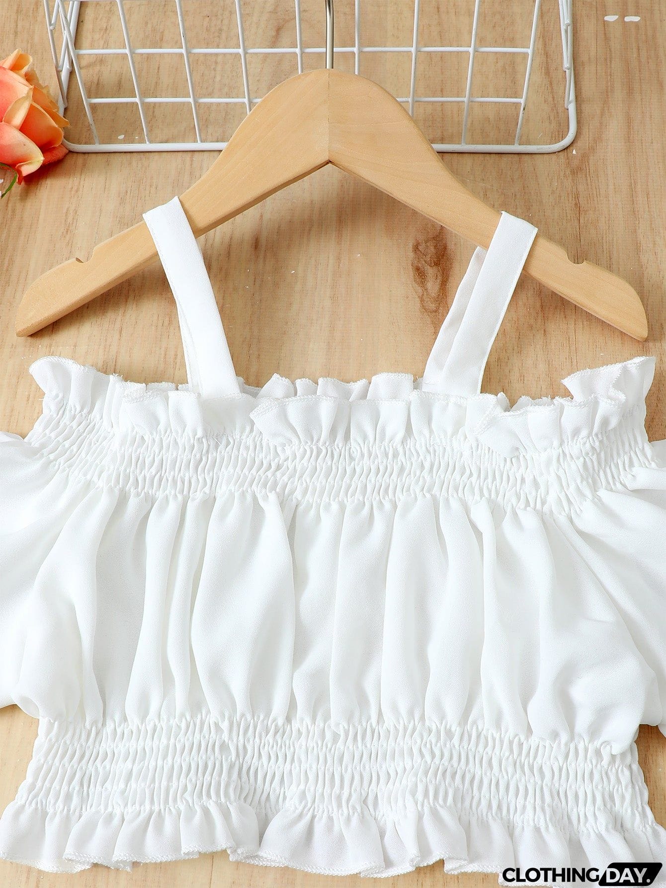 Frill Trim Cropped Top and Striped Pants Set