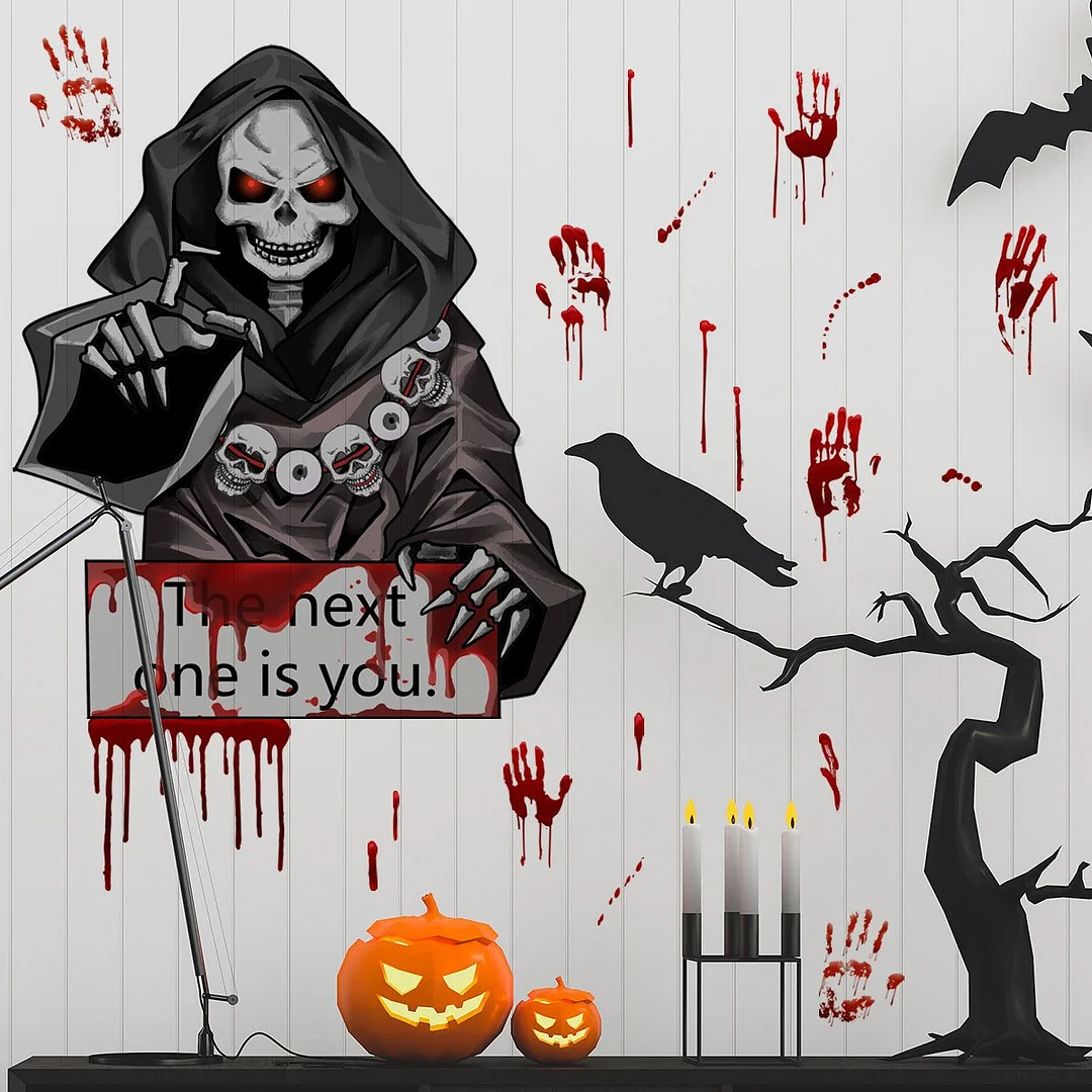 Halloween wizard handprints decorate the wall