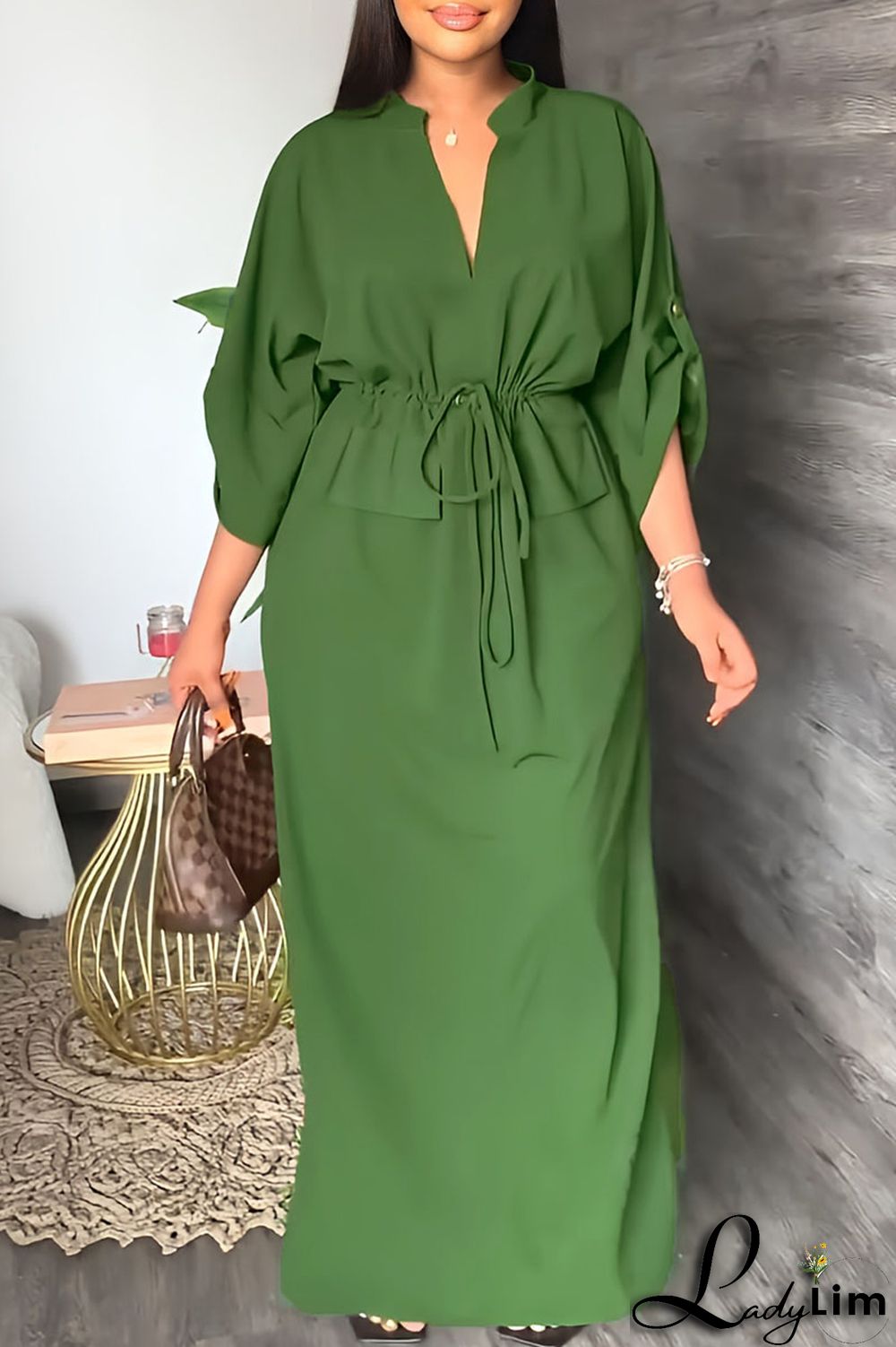 White Casual Solid Patchwork V Neck Straight Dresses