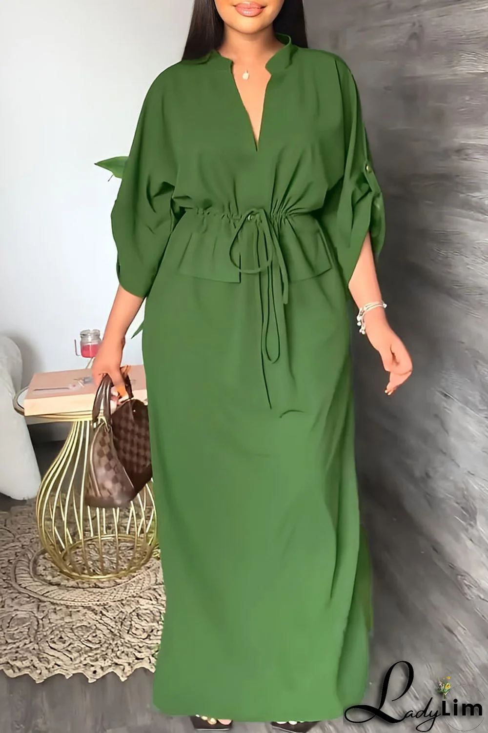 White Casual Solid Patchwork V Neck Straight Dresses