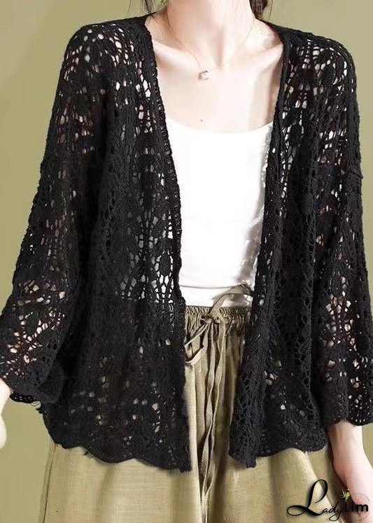 Beautiful Black Hollow Out Knit Loose Cardigans Summer