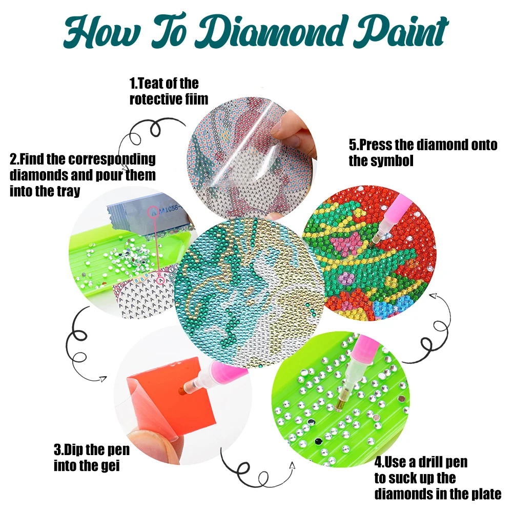 8pcs DIY Green Beach View Wooden Single Sided Diamond Painting Art Coasters Kits with Holder