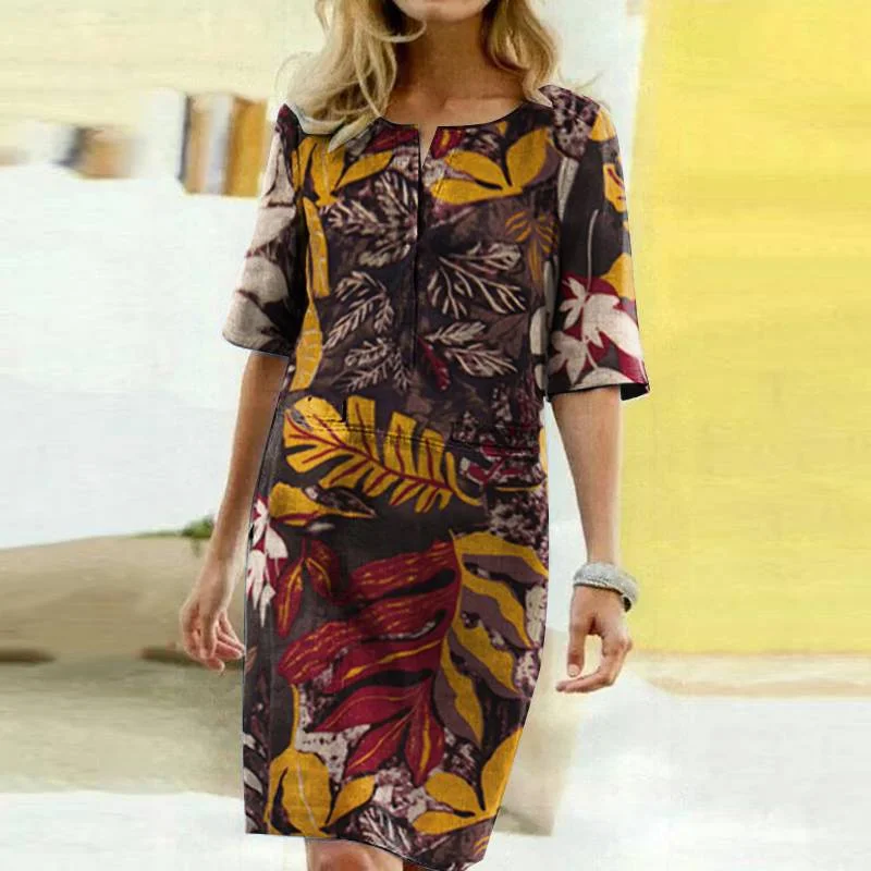 2022 Summer Floral Printed Bohemian Sundress ZANZEA Vintage Cotton Linen Party Short Dress Women Casual Short Sleeve Vestidos 7