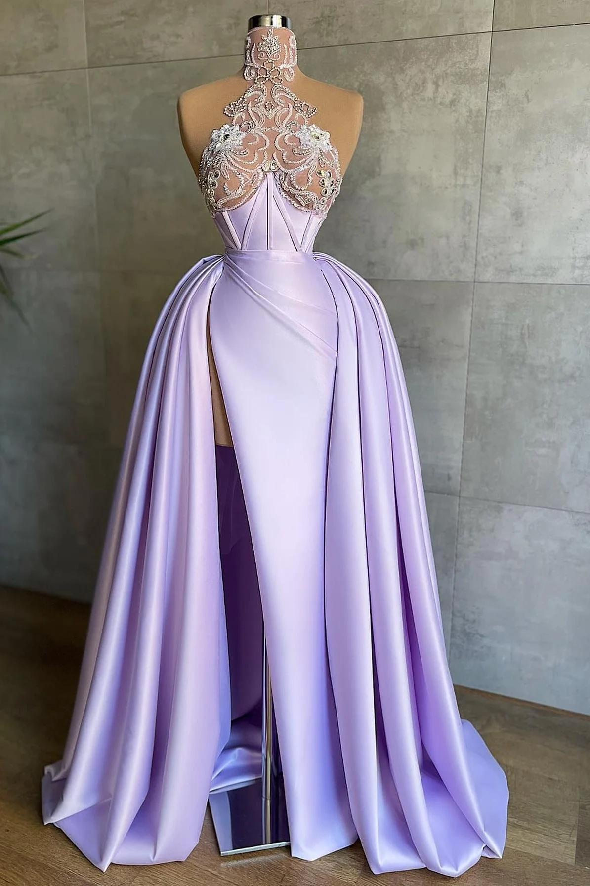 Oknass Halter Sleeveless Mermaid Split Long Prom Dress With Appliques