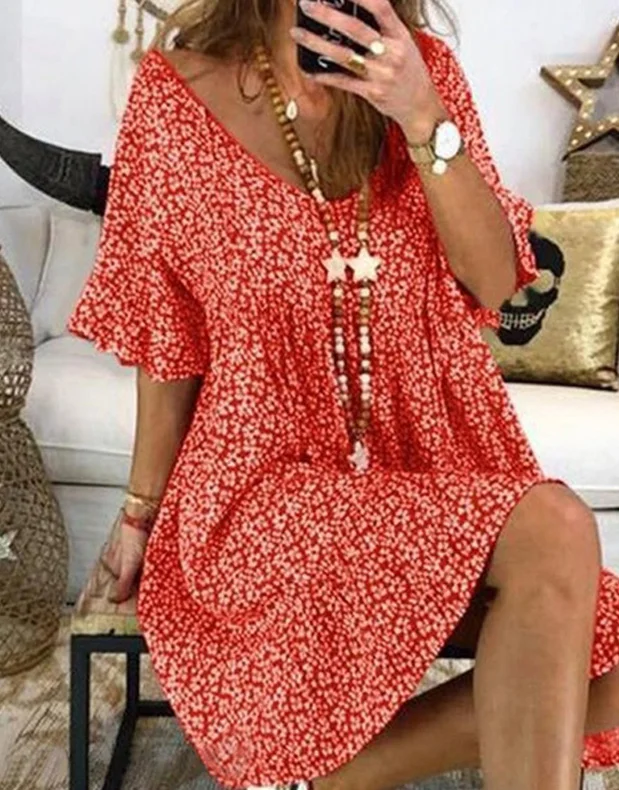 O Neck Floral Mini Dress