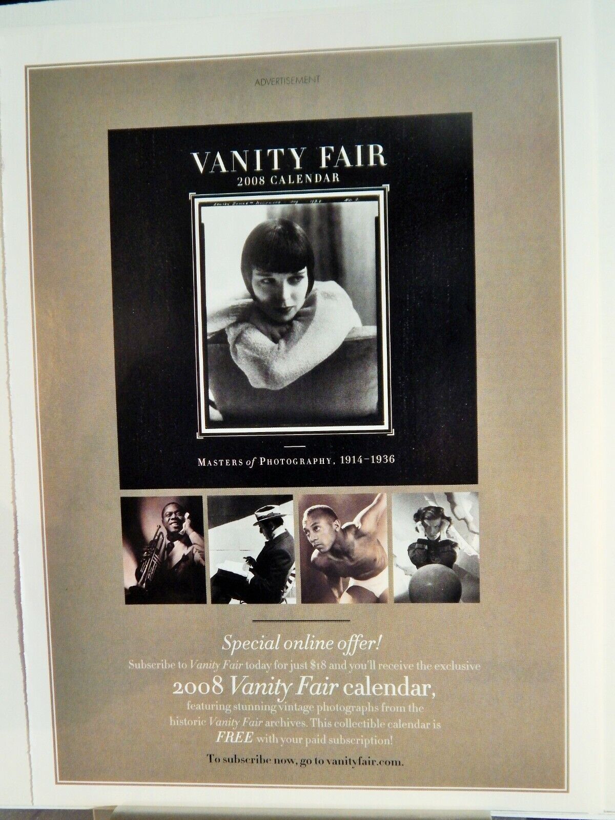 VANITY FAIR 2008 CALENDAR WITH LOUISE BROOKS 2007 VTG Photo Poster painting AD, RARE EPHEMERA